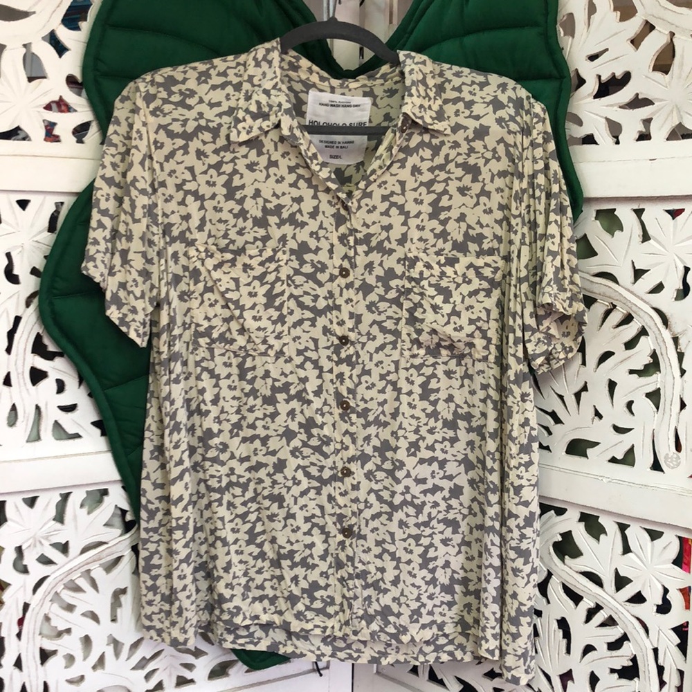Holo holo surf (Holoholo surf) grey/cream floral button down shirt size L/XL